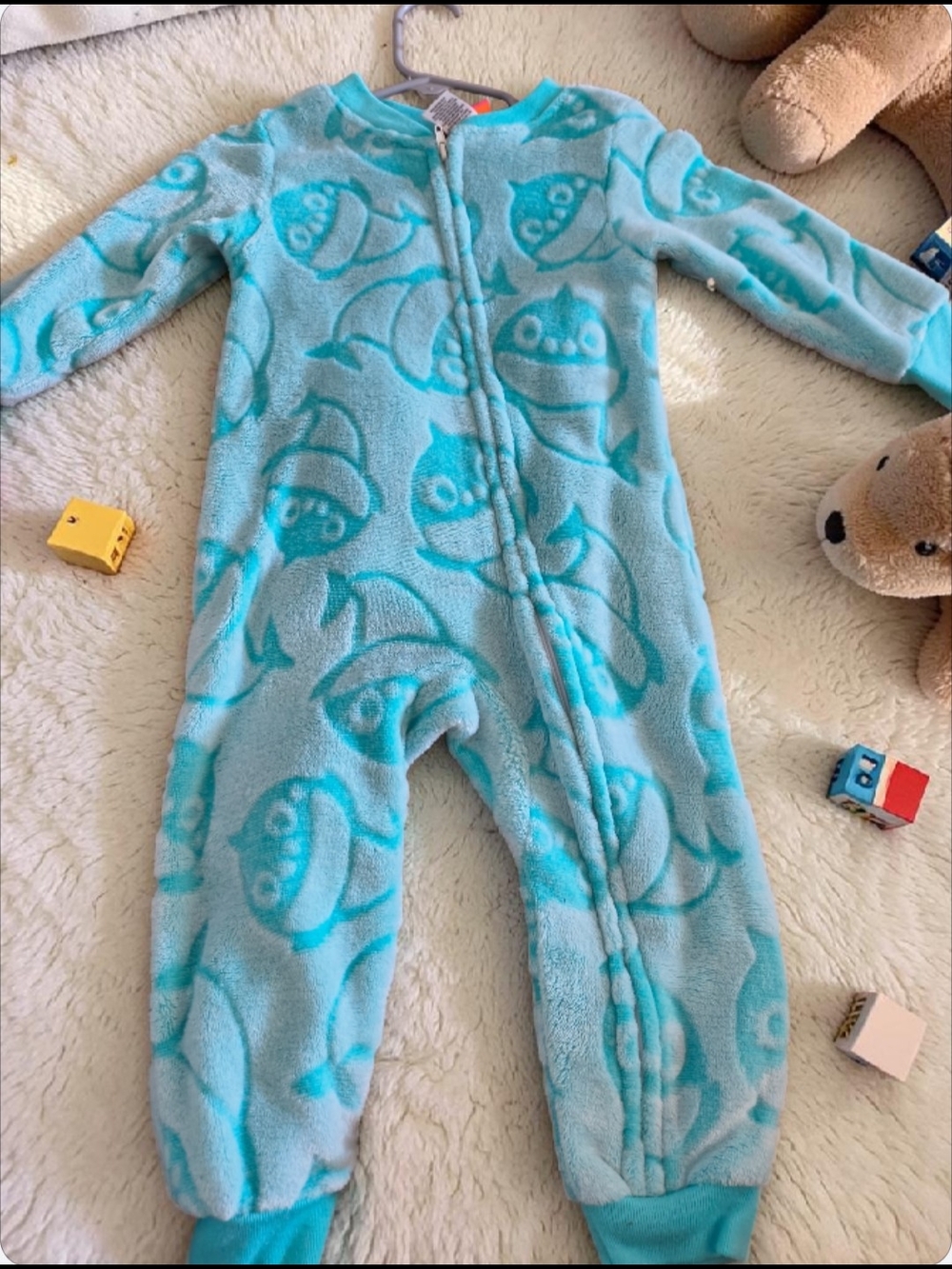 Baby Shark Print Fleece Footie Pajamas - Light Aqua